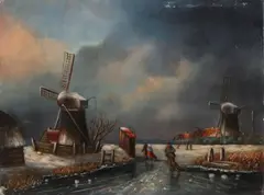 H. van Tankeren, Hollands wintergezicht, Olieverf op paneel