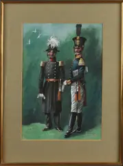 F. Smits, Twee officieren, Aquarel op papier