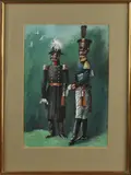F. Smits, Twee officieren, Aquarel op papier
