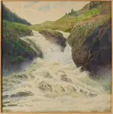 Gerhard Weller, Landschap met waterval, 1929, Aquarel op papier
