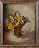 Lucy van Dam van Isselt, Korf met bloemen, Olieverf op paneel
