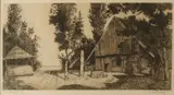 C. v.d. Woerd, Drentse boerderij met waterput, Ets op papier