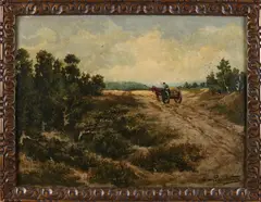 J. van Lijnschooten, Boer met paardenkar op Veluwe, Olieverf op paneel