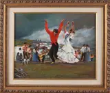A. de Pablos '99, Flamingo danseres in landschap, Olieverf op linnen