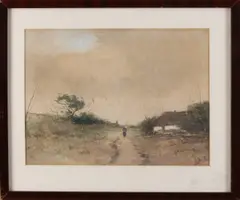 J. Doeleman, Boerin op landweg, Aquarel op papier