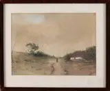 J. Doeleman, Boerin op landweg, Aquarel op papier