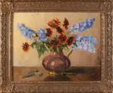P. van Dalsum, Koperen kan met bloemen, Olieverf op linnen