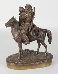 Antiek 19e eeuws bronzen figuur, 1900, Geweer iets krom, kleine dolk mist