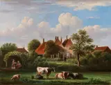 Jan van Ravenswaay, Hollandse boerderij, Verso etiket origineel Jan van Ravenzwaay Oosterhout etc
