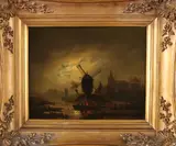 Pieter Hendrik Lodewijk Jonxis, Dorpsgezicht met windmolen, Olieverf op paneel