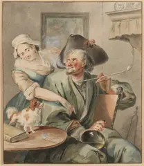 Aert Schouman, Figuren in taveerne, Aquarel op papier