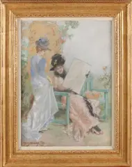 Eisman Semenowsky Paris, Twee dames bij parkbank, Pastel op papier