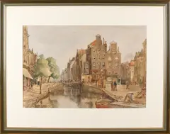 Herman Paradies, Stadsgezicht met gracht, Aquarel op papier