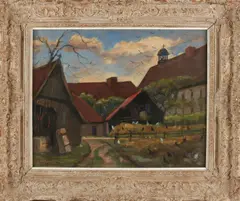 Albertus Gerhard Hulshoff Pol, Boerderij bij kerk, Olieverf op linnen
