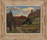 Albertus Gerhard Hulshoff Pol, Boerderij bij kerk, Olieverf op linnen