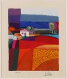 Ootmarsum Ton Schulten, Coulissen landschap/Groene weide., Zeefdruk op papier