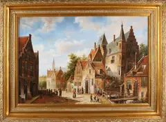 Hollands stadsgezicht by v.d. Velde, Olieverf op linnen, sold Oct 2018