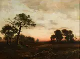 J.H. Coster, Landschap bij avond, Olieverf op linnen