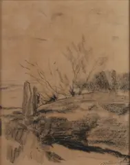 Willem Maris, Landschap, Houtskool op papier