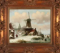 H. Veldhuis, Hollands wintergezicht, Olieverf op linnen