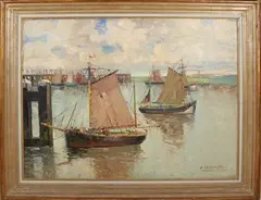 Leopold Leconte, Frans havengezicht, Olieverf op linnen