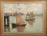 Leopold Leconte, Frans havengezicht, Olieverf op linnen