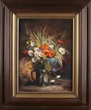 Ton Anconé, Bierpul met bloemen, Olieverf op linnen