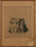 Meta Plückebaum, Twee kittens met strik, Ets op papier