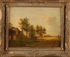 C.J. de Vogel, Landschap met boerderij, Olieverf op paneel