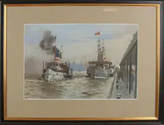 A. Leissner, Raderschepen, Gouache op papier