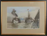 A. Leissner, Raderschepen, Gouache op papier