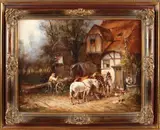 Hans Georg Kley, Duitse boerderij met paarden, Olieverf op paneel