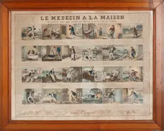Franse gravure, Le Medicin ala Maison, 19e Eeuwse Franse ingekleurde gravure 'Le Medicin ala Maison'