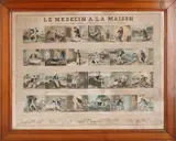 Franse gravure, Le Medicin ala Maison, 19e Eeuwse Franse ingekleurde gravure 'Le Medicin ala Maison'