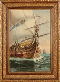 Monogram H.M., 17e Eeuws militair schip, Olieverf op linnen