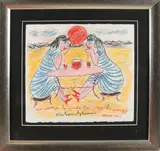 Anton Heyboer, Twee dames op strand, Pastel op papier