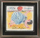 Anton Heyboer, Dikke dame op strand, Pastel op papier
