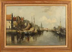 J. Vos, Hollands havengezicht, Olieverf op linnen