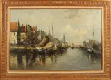 J. Vos, Hollands havengezicht, Olieverf op linnen