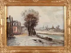 F.A. van Mourik, Hollands wintergezicht, Olieverf op linnen
