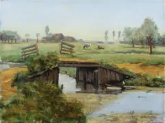 A. v. Pol, Hollands landschap met koeien, Olieverf op linnen