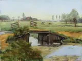 A. v. Pol, Hollands landschap met koeien, Olieverf op linnen