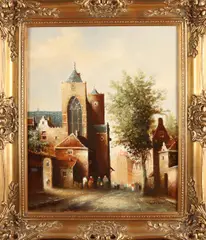 W. Nitboer, Hollands stadsgezicht, Olieverf op linnen