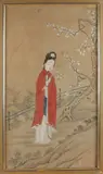 Geisha met bloesems by 19e Eeuwse gesigneerde Chinese ajuard, Aquarel op papier, sold Oct 2018
