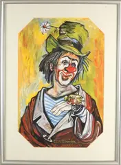 Curt Schröder, Clown, Olieverf op papier