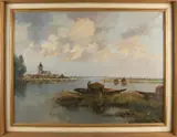 J.H. Kaemmerer, Poldergezicht met rietsnijder, Olieverf op linnen