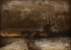 Jan de Jong, Winters landschap, Olieverf op paneel