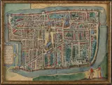 16e eeuw by Vroege antieke handingekleurde gravure van Delft, Vroege antieke handingekleurde gravure van Delft, sold Oct 2018