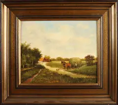 Anton Reuvers, Landschap met hooiwagen, Olieverf op paneel