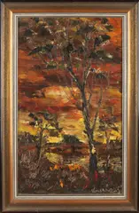 Jan van der Leest, Landschap bij avond, Olieverf op linnen